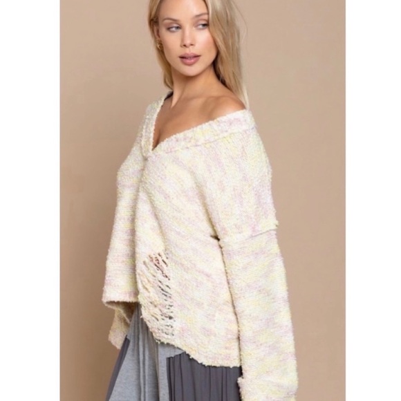 New! Sale 🔥POL Soft Beautiful Confetti Color V Neck Distressed Sweater - Picture 6 of 9